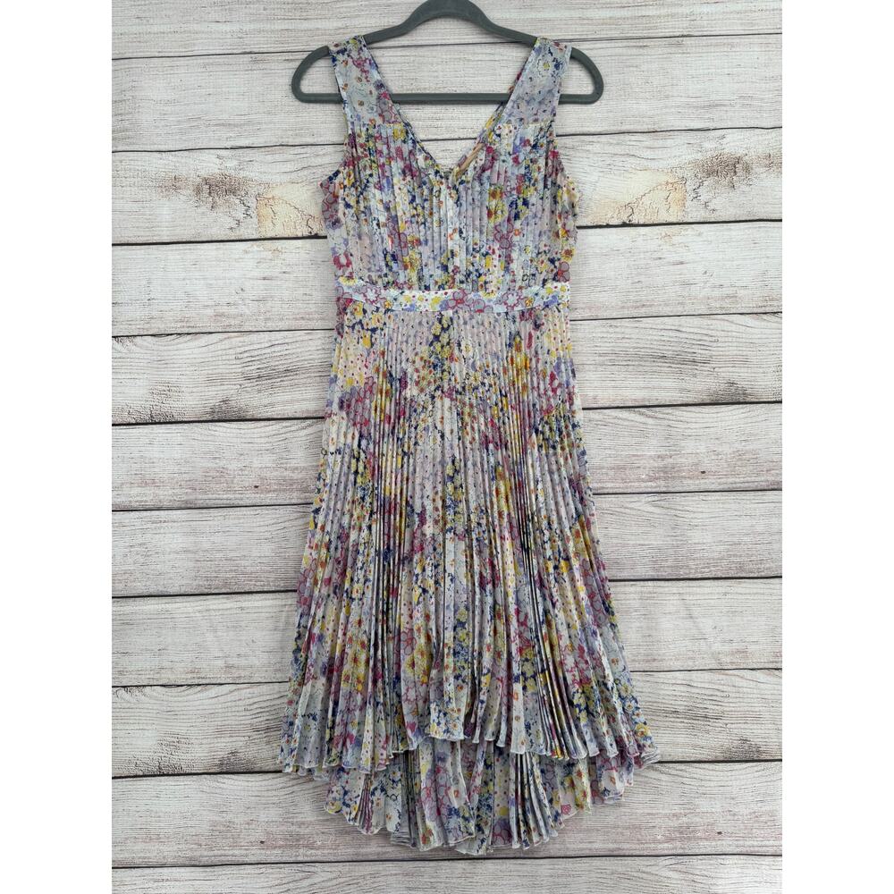 Plenty by Tracy Reese Floral Pleated High Low Dress Womens 2 Multicolor Back Zip